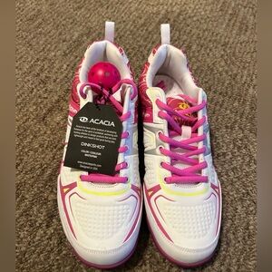 acacia swimwear White and Hot Pink Athletic Sneakers with Yellow Accents